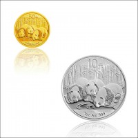 2013年版熊猫金银纪念币 1/10盎司金+1盎司银币 熊猫金银币 套装