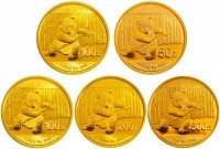 2014年熊猫金币套装 5枚装 熊猫纪念币套装熊猫金币